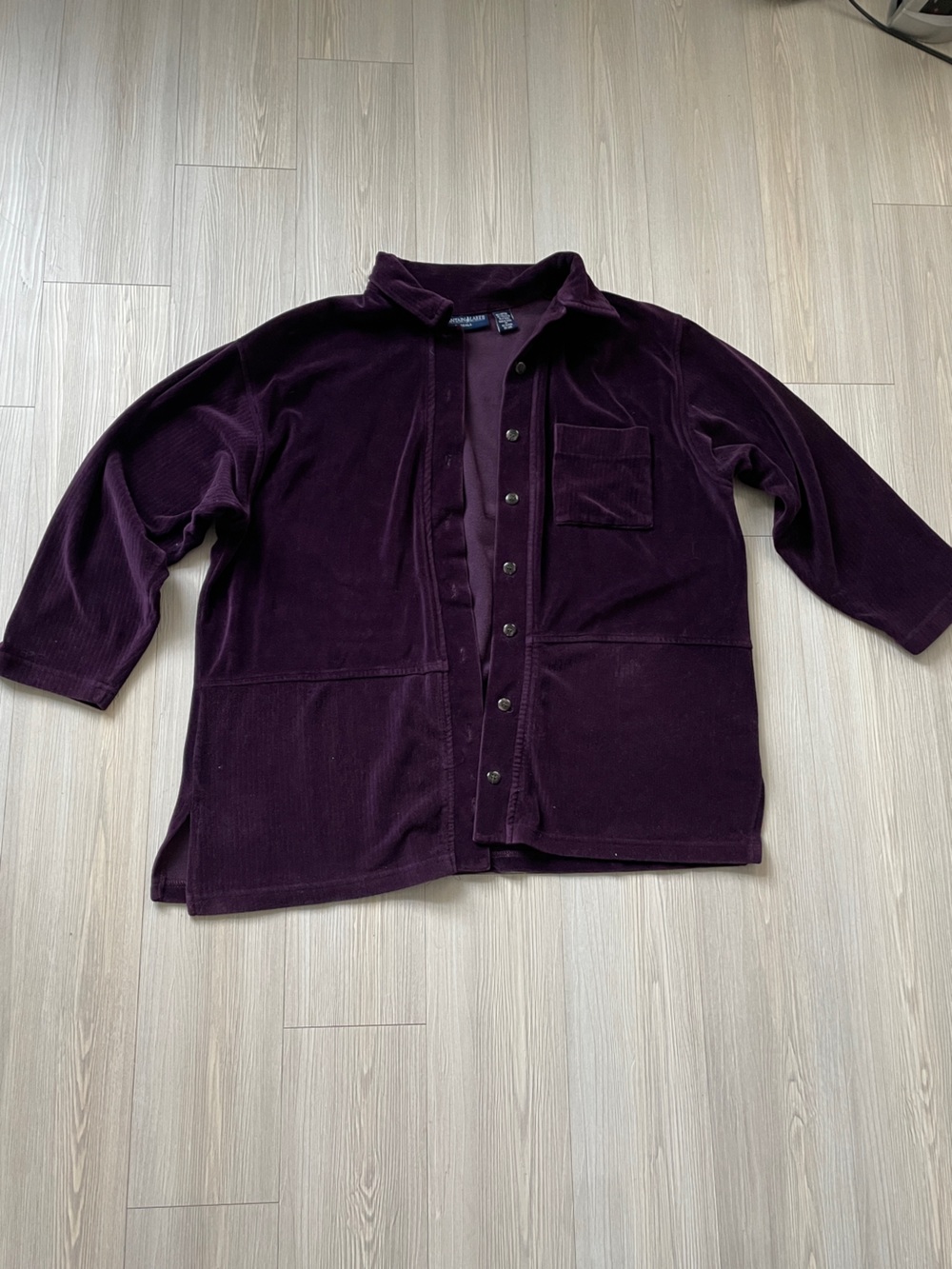 Mountain Lake Eggplant Velvet Corduroy Button-Up Coat